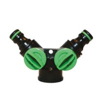 Кран на 2 виходи 3/4" ВР - зелений