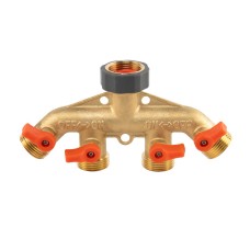 Коллектор 4-ходовой с клапанами РЗ 3/4", соединение с краном РВ 3/4", латунь, BRASS SOFT
