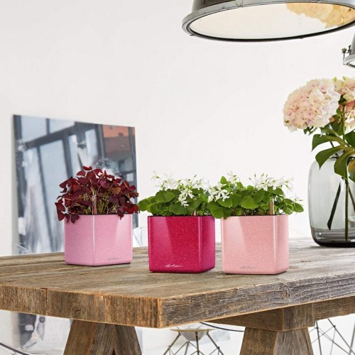Кашпо CUBE Glossy Kiss 14 нежно-розовый блестящий