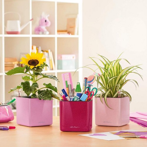 Кашпо CUBE Glossy Kiss 14 нежно-розовый блестящий