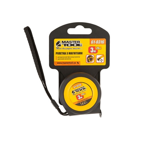 Купити Рулетка MASTERTOOL 3 м 16 мм з магнітами автоматичний фіксатор покриття TPR храповий механізм